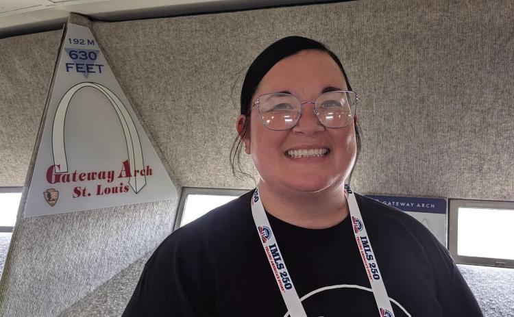 Wynnewood Public Library Director Jamie Jennison poses at the top of the Gateway Arch in St. Louis. Jennison was invited to attend a special IMLS conference for rural librarians. Courtesy photo