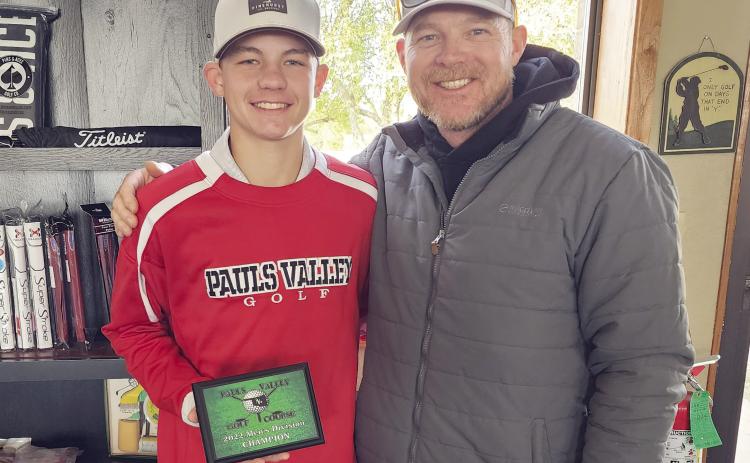 The Pauls Valley Municipal Golf Course proudly congratulates the 2022 Men's Club Champion, Karston Rennie. Karston braved the cold November weather with a two-day, 36-hole combined score of 155. Karston is pictured with his father, Nick, who was the 1999 and 2001 PVMGC Men's Club Champion. Karston's great-great-grandfather, Fred, was the 1956, 1960 and 1963 PVMGC Men's Club Champion. Photo courtesy of Shelly Woodall