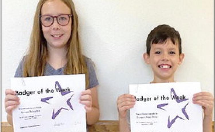 Elmore City - Pernell Elementary's Badgers of the Week for the week of Aug. 28 are Lynora Delaplain and Dawson Reed-Dube. Both are students in Mrs. Huebner's class. Thank you to Danny and Nancy Dill for sponsoring our Badger of the Week program. Photo courtesy of Jennifer Earp.
