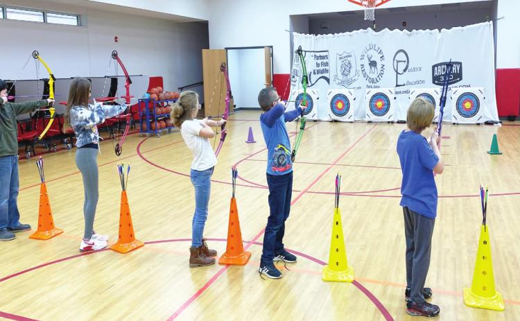 Maysville students practicing archery thanks to a grant from the Oklahoma Dept. of Wildlife. Courtesy photo