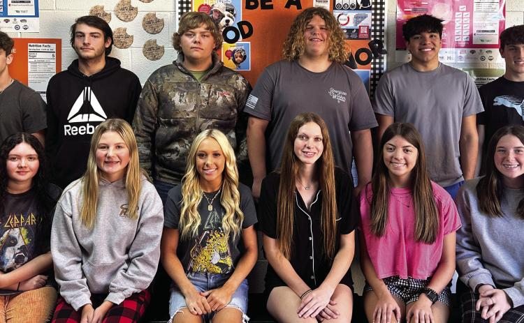 Maysville will crown homecoming royalty before tonight‘s (Oct. 11) game against Paoli. The 2024 HOCO Court is (back row, left to right) Kevin Alviso, Rylan Foos, Rowdy Knox, Noah Alviso, Isaac Harris and Josh Wilson. Front row, left to right are Racy Wigley, Claire Mann, Allison Riley, Kelsey House, Addi Allen and Paige Moore. Courtesy photo