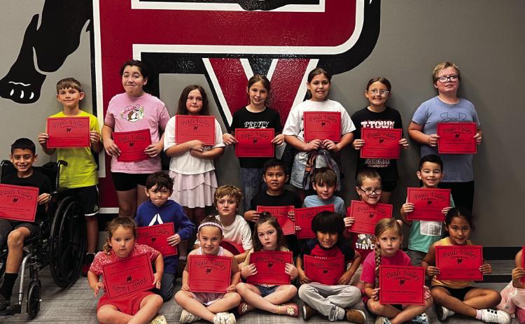 Pauls Valley Elementary School Little Panthers of the Month for May 2026 are (back row, l-r) Gunner Hannah, Amelia Annen, Parker Zamarron, Brazelyn Farris, Avril Brown, Ellie Johnson, Kameron Maine, (middle row) Isaac Ulloa, Xayden Colclazier, Chance Lane, Dylan Rocha, Ezra Lopez, Zayden Lawler, Nazareth Olivarez, (front row) Harmony Nutter, Jacie Feathers, Ava Gentry, Jared Ayala Perez, Olivia Leverett, Eden Pineda and Ashley Diaz. Courtesy photo