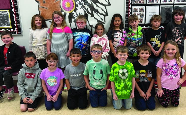 Maysville Elementary School students from Mrs. Ring's first grade class who have reached 50% of their AR goals for the fourth nine weeks are: (back row, l-r) Jagg Armstrong, Espen Barth, Madison Bittle, Camden Box, RaeLynn Compton, Rylee Covert, Connor Crawford, Stelly Cole Dunlap, Drayven Trammell, (front row, l-r) John Gamble, Lauren Jones, Wyatt McCaskill, Everett Morse, Bo Oldham, Andrew Prather and Zoey Sherrill. Courtesy photo