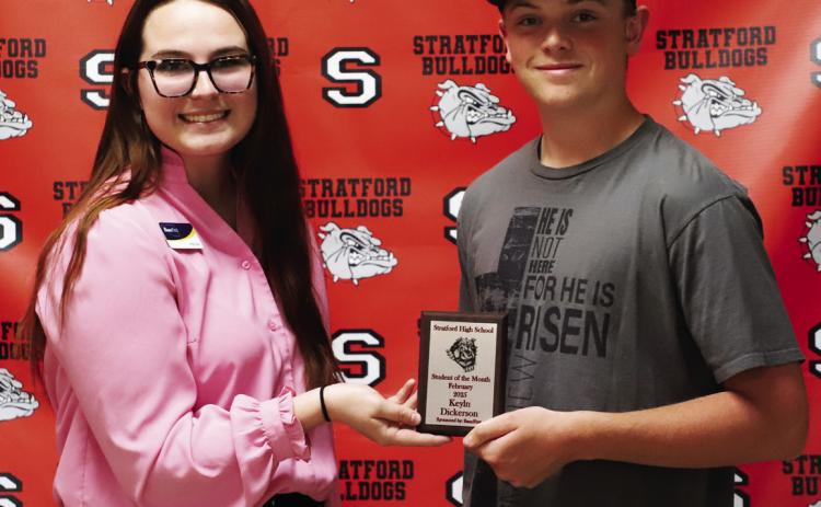 Keyln Dickerson-Kesler is the son of Rhacheal Dickerson and Jordan Mayo His award was presented by Hannah VanSchuyver of BancFirst.