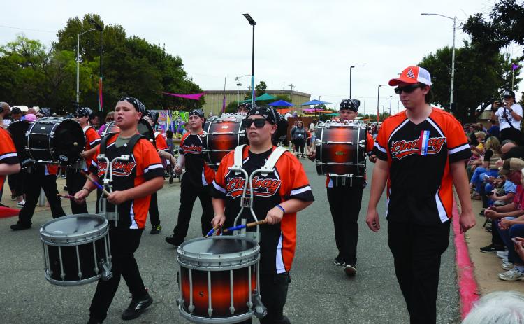 The Lindsay High School Band at the 74th Annual Oklahoma State Fair Band Day Parade Competition Monday. The Pride of Lindsay is one of 25 bands expected to compete at the Pauls Valley Marching Band Championships at Thompson Field Saturday. News Star Photo by Zeke Mackey