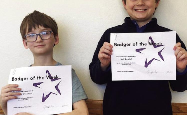 Elmore City-Pernell Elementary Badgers of the Week for the week of January 22 are Clayton Windham (left) and Seth Rowlett. Clayton is in Mrs. McConnell's class, and Seth is in Mrs. Huebner's class. Photo courtesy of Jennifer Earp.