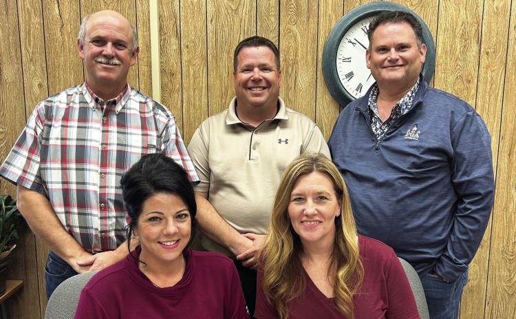 Maysville School Board, pictured left to right: Rodney Townley, board president; Heidi Gamble, board clerk; David Klein, board vice-president; Tabitha Sherrill, board member; and John Williams, board member. Courtesy photo
