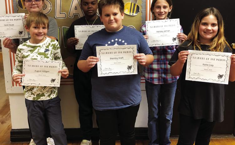 PVIS March Students of the Month are (l-r) Heidi House, August Milligan, KD Miles, Brantley Kraft, Hensley Jarman and Keira Gray. Courtesy photo