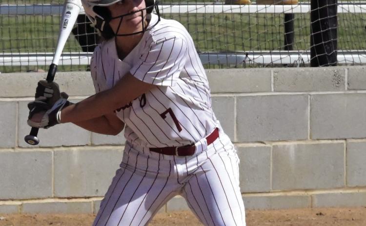 Wynnewood’s Skylar Tinnin hits the ball during a softball game. The Lady Savages are currently 5-5 for the season. News Star photo by Don Coffey