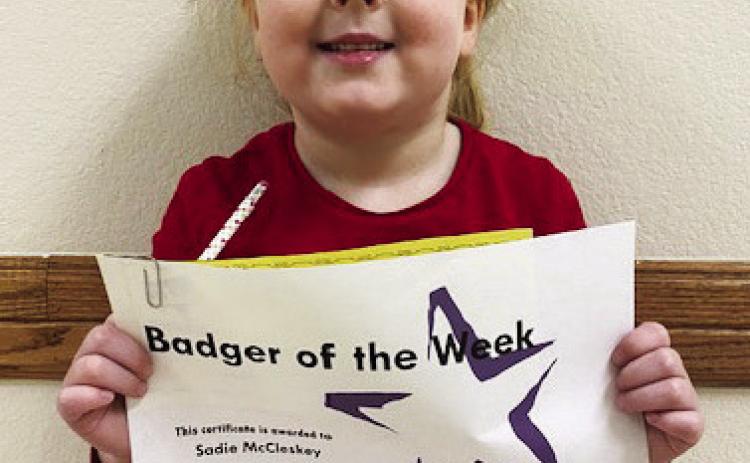 Elmore City-Pernell Elementary Badger of the Week for the week of February 19 is Sadie McCleskey. She is in Mrs. Watson's class. Photo courtesy of Jennifer Earp.