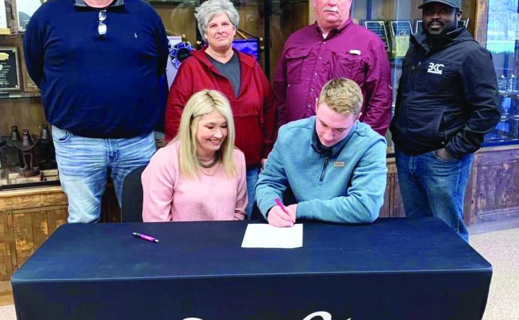 Stratford senior Jase Fulks recently signed with Redlands Community College in El Reno, Okla. Fulks will compete on the Beef Team with Redlands Agriculture. Jase is the son of Lori and Jason Fulks. Pictured front row (l-r) Lori Fulks and Jase Fulks. Back row (l-r) Jason Fulks, Carla Fox, Kevin Fox and Brandon Calis. Courtesy photo