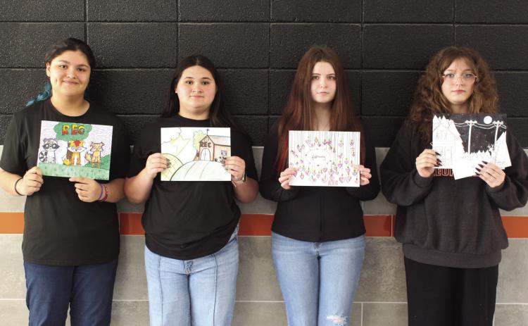 Lindsay students who recently won Rural Electric Cooperative's calendar art contest include (from left) Isabella Hernadez, Makayla Cotoio, Keira Kinney and Bayleigh Stockwell. Courtesy photo