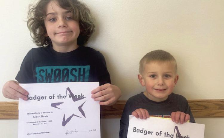 ECP Elementary Badgers of the Week for the week of November 7, 2022, are Aiden Davis (left) and Jamison Parker. Aiden is in Mrs. Huebner's class, and Jamison is in Mrs. Ferris' class. Photo courtesy of Jennifer Earp