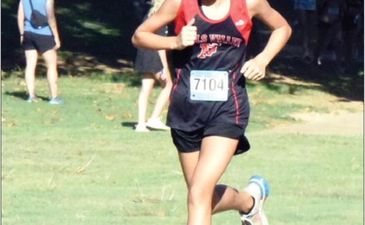 Pauls Valley’s Heidi Schroeder placed first in the 1.6-mile run to help her junior high team to a second place finish at Velma-Alma Tuesday. News Star photo by Don Coffey