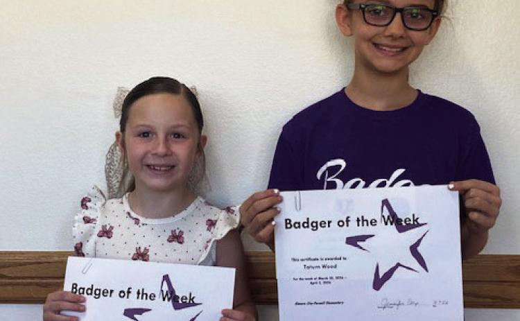 The Elmore City-Pernell Elementary School Badgers of the Week for March 30 are Emersyn Wood and Tatum Wood. Both students are in Mrs. Susan McConnell's class. Courtesy photo