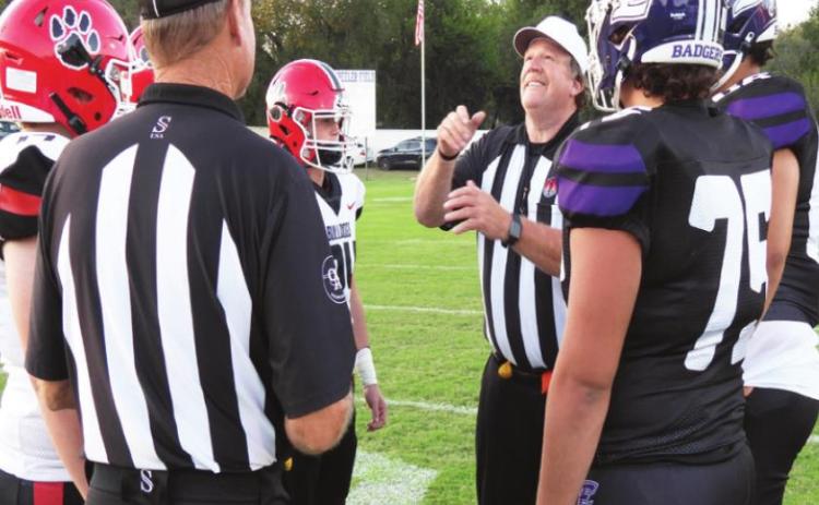 Coin toss before the start of the Elmore City-Pernell vs Stratford football game.