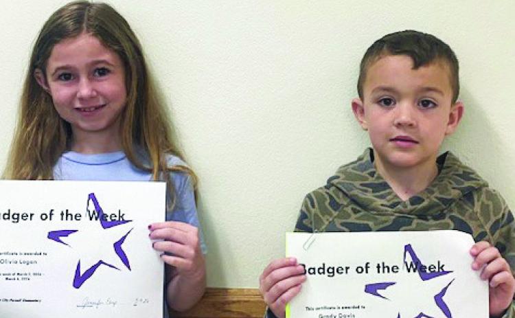 The Elmore City-Pernell Elementary School Badgers of the Week for March 2 are Olivia Logan and Grady Davis. Olivia is in Mrs. McConnell's class, and Grady is in Mrs. Hines' class. Photo courtesy Elmore City-Pernell Elementary School