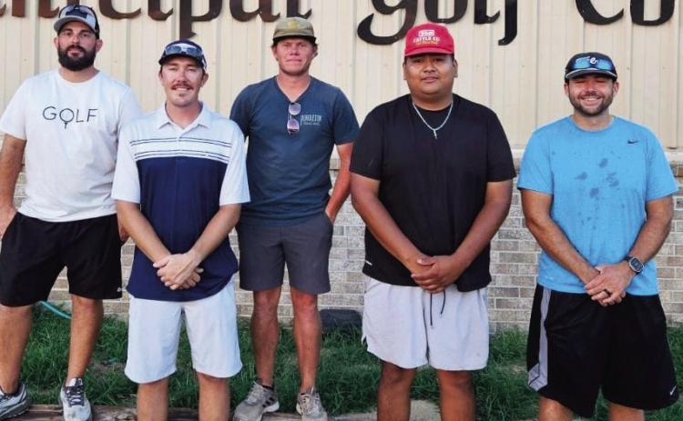 Tyler Nation, Cash Dowers, Kaleb Warren, George Gutierrez and Cody Miller won the July 11 Thursday Night Scramble with 8 under par. Photo courtesy of Dean Browning.
