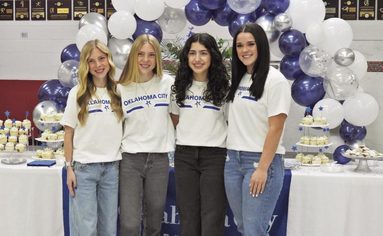 Kenzi Readnour, Keira Readnour, Bella Gutierrez and Hannah Raper celebrated signing letters of intent on March 6 to join the track and field program at Oklahoma City University. News Star photo by Chris Mackey