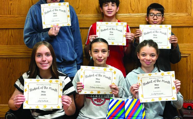 Pauls Valley Junior High Students of the Month for May were (front row, from left) Lily Rowland, Melany Balderrama, Emily Morrison, (back row, from left) Colton Brown, Aleks Nunez and Jesus Ramirez-Arellano. Courtesy photo