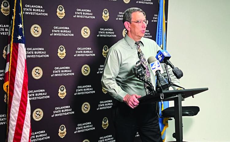 Garvin County Sheriff Jim Mullett spoke about the double homicide investigation at a press conference Monday. News Star photo by Suzanne Mackey