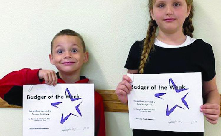 The Elmore City-Pernell Elementary School Badgers of the Week for the week of Feb. 24 are Connor Smithers and Bria Hedgecoth. Conner is in Mrs. Ferris' class, and Bria is in Mrs. McConnell's class. Courtesy photo