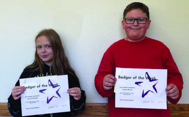 The Elmore City-Pernell Elementary School Badgers of the Week for April 27 are Astrid Wheeler and Colten Brown. Astrid is in Ms. Huebner’s class, and Colten is in Ms. Wade’s class. Courtesy photo