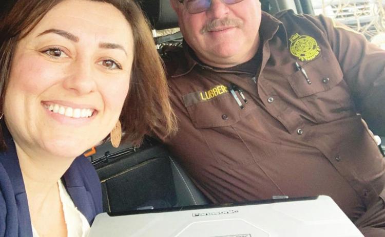 Sen. Jessica Garvin with Oklahoma Highway Patrol (OHP) Trooper Lyle Lubbers, who has been with the OHP for 27 years where he serves in Troop S, the commercial vehicle enforcement unit.