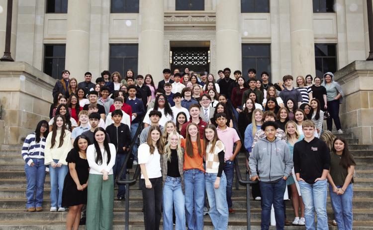 Ninth-grade students from Pauls Valley Junior High on the steps of the state capitol. The group recently visited the Oklahoma Supreme Court, where they learned more about the state’s judicial branch. Courtesy photo