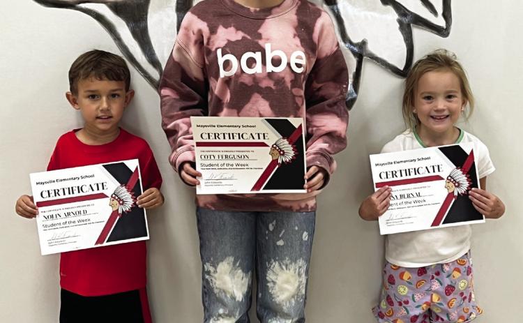Maysville Elementary School‘s Warriors of the week are (l-r) Nolin Arnold, Coty Ferguson, and Sunny Bernal Courtesy photo