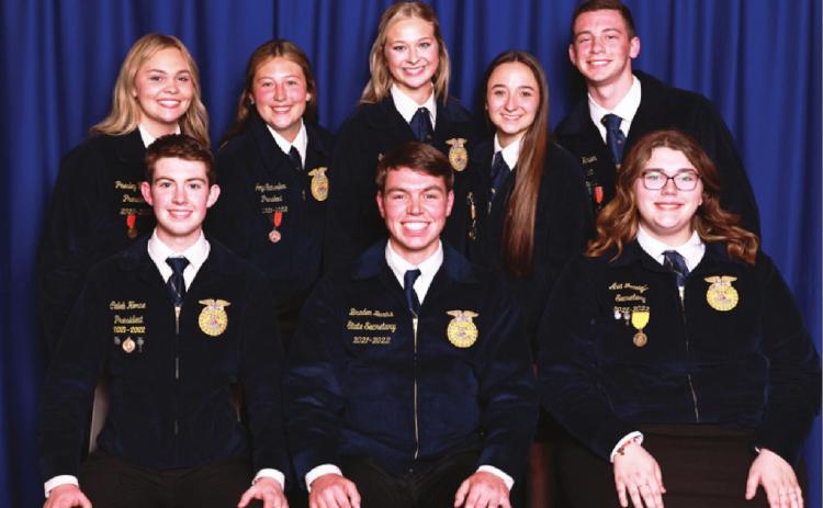 Presley Pullen, of the Stratford FFA Chapter (back Left), was recently elected as the 2022-2023 Central Area Vice-President for the Oklahoma FFA Association. Courtesy photo