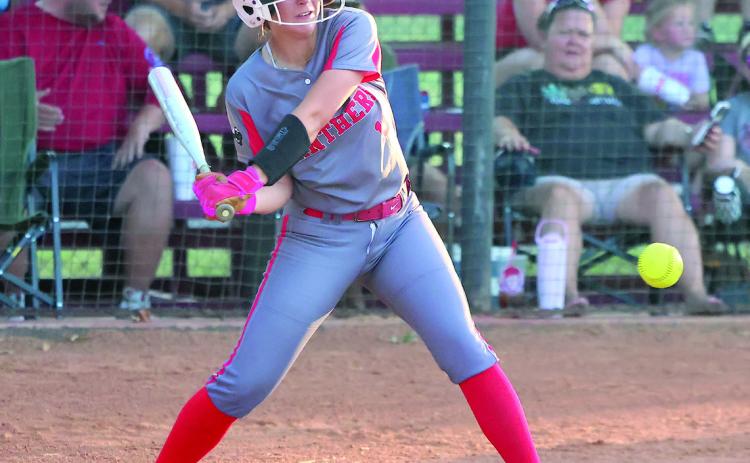 Pauls Valley’s Lily Rowland waits on a pitch during the Lady Panthers win at Wacker Park Fields Tuesday. News Star photo by Mike Arie