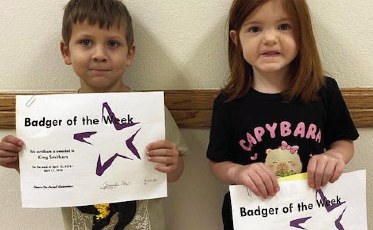 The Elmore City-Pernell Elementary School Badgers of the Week for April 13 are King Smithers and Lily Maddox. Both students are in Mrs. Watson's class. Courtesy photo