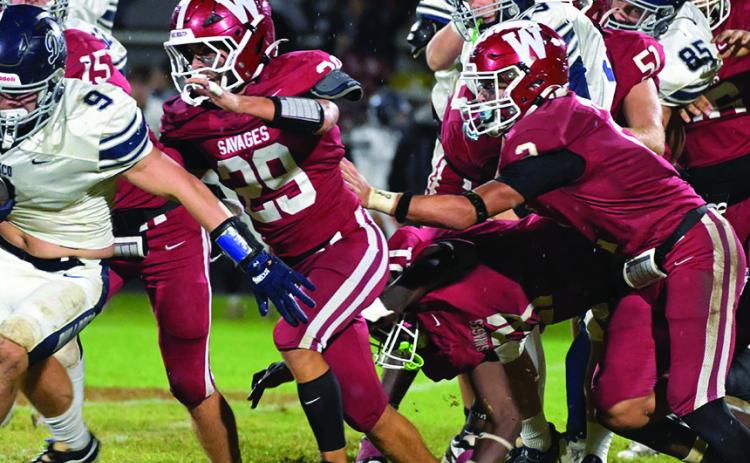 The Wynnewood Savages moved into second place in District A-I-2 after a decisive 41-12 win against Minco last week. Photo by Don Coffey