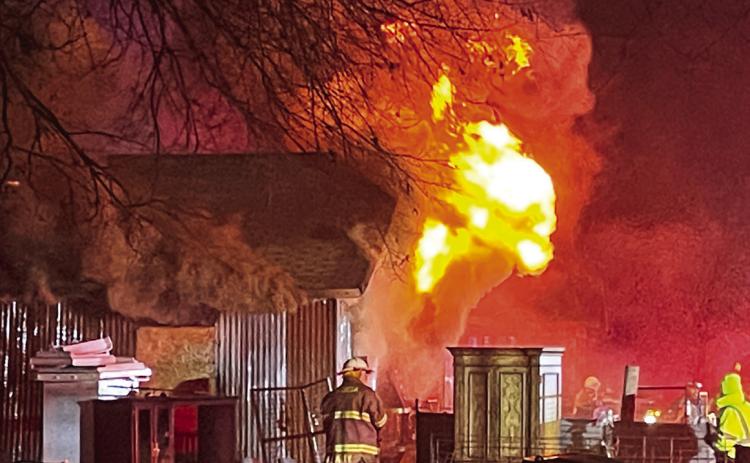 Maysville fire crews were called to a house fire in the 900 block of Lollar Drive around 7 p.m. Saturday night. The homeowner was not injured in the fire, according to reports, but the home was a total loss. Photo courtesy of Kurt Widmer