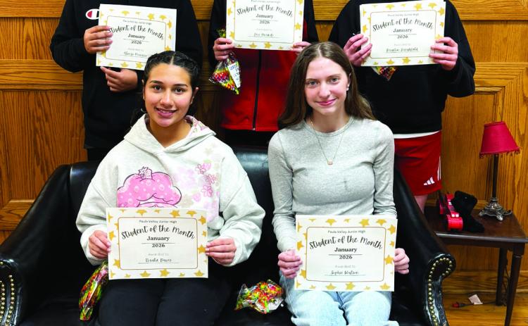 Pauls Valley Junior High Students of the Month for January included (back, left to right), Alonzo Macario, Levi Grounds, Braxton Breakfield, (front, left to right) Rosalie Daves and Sophie Watson.