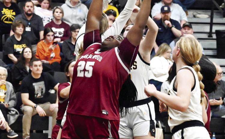 The Wynnewood Lady Savages played a tough game against the Roff Lady Tigers last Friday night. Wynnewood’s Annika Pittman grabs another rebound in the Lady Savages 60-43 loss. The Lady Savages played Asher this week in their final regular season game, losing 55-20. News Star photo by Don Coffey
