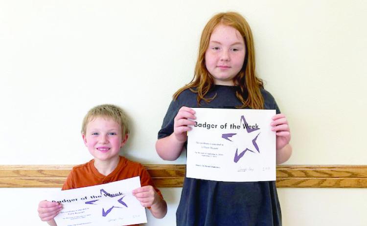Badgers of the Week for September 6 are: Cole Russell and Lillian Huser. Cole is from Mrs. Faucett's class and Lillian is from Mrs. Huebner's class. Photo courtesy of Jennifer Earp
