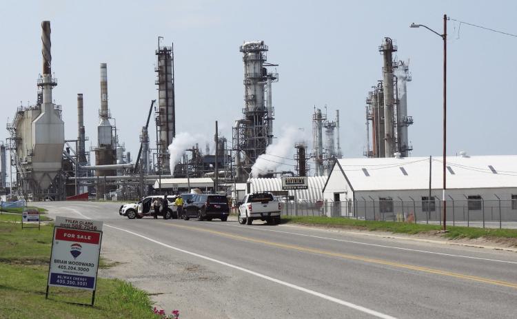 U.S. Highway 77 in Wynnewood was closed for several hours Tuesday morning due to a fire at the Wynnewood refinery that resulted in critical injuries to two plant employees.