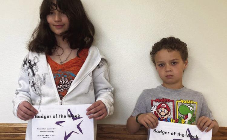 The Elmore City-Pernell Elementary School Badgers of the Week for the week of March 31 are Annabell Hatley and Kyler Fitch. Annabell is in Ms. Huebner's class, and Kyler is in Mrs. Anderson's class. Courtesy photo