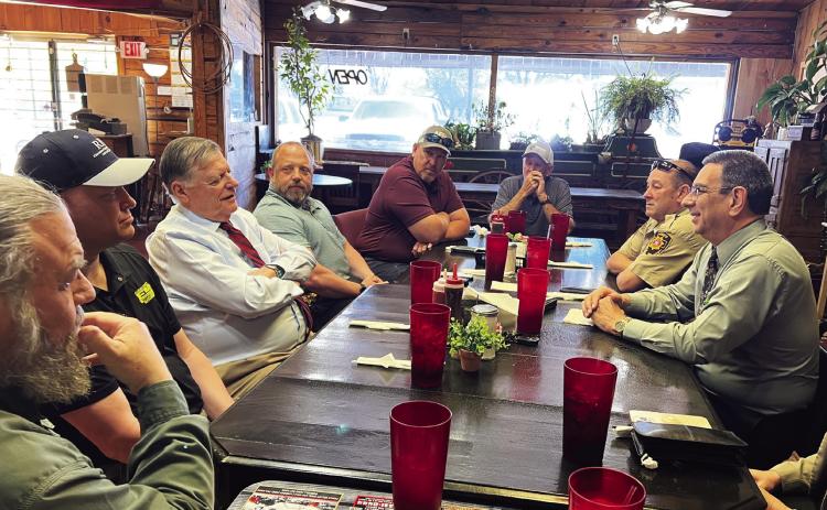 Congressman Tom Cole met with county leaders over lunch at Community Cafe in Pauls Valley Monday. Representatives of Garvin County Emergency Management, the Sheriff’s Office and Garvin County District 3 visited with Cole about issues affecting the county and discussed current events in Washington, D.C.