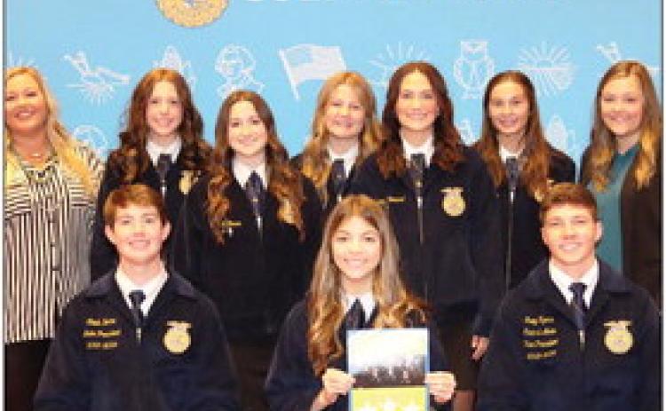 Maysville High School FFA Officers attending the COLT conference were Vice President Jaci McGowen, Secretary Avery Riley, Treasurer Allision Sanders, Reporter Raegan Howard, Sentinel Claire Mann, and Adviser Brittany Morphew. Front row, from left: Caleb Horne, Morrison, State FFA President; Maysville FFA President, Addison Allen; and Trey Myers, Perkins-Tryon, Central Area Vice-President. Courtesy photo.