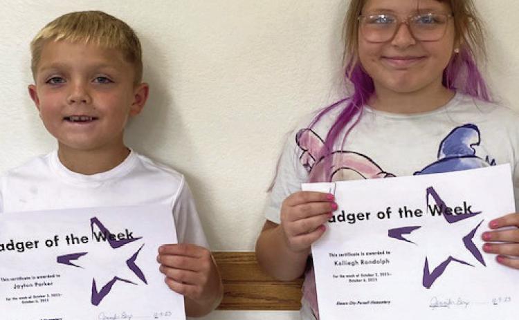 ECP Elementary Badgers of the Week for the week of October 2 are Jayton Parker and Kalleigh Randolph. Jayton is in Mrs. Anderson's class, and Kalleigh is in Mrs. McConnell's class. Photo courtesy of Jennifer Earp.