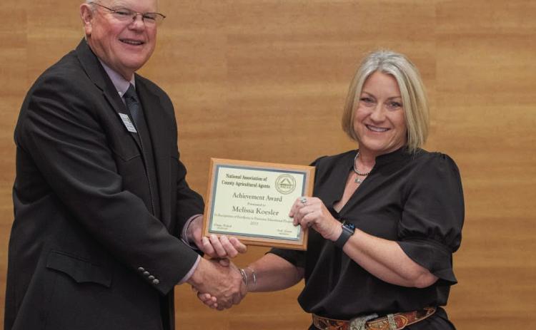 Melissa Koesler, agriculture educator for OSU Extension in Garvin County, was recently recognized with the National Association of County Agricultural Agents Achievement Award.
