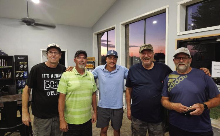 Scott Holloway, Jeff Tinnin, Cash Roberts, Keith Blackburn and Acie Petty won the weekly Thursday Night Scramble at Pauls Valley Municipal Golf Course Sept. 19. The evening's long drive and closest to the pin results also included Keith Blackburn, long drive on hole 9; Dalton Wilcox, long drive on hole 6; Troy Whitefield, closest to the pin on hole 8; and Nick Rennie, closest to the pin on hole 5. Courtesy photo