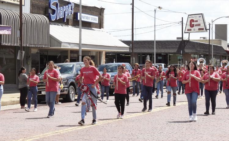 Pauls Valley’s “Pride of the Valley” Marching Band led Friday’s homecoming parade through downtown PV. The Pride will be among marching bands from around the region who will vie for top honors in the parade and marching band competitions at the 13th Annual Pauls Valley Marching Band Championships on Sept. 24. News Star photo by Chris Mackey