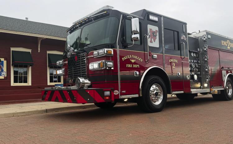 The Pauls Valley Fire Department took delivery of the newest addition to its fleet, Engine 2, last week. The engine can carry 1,000 gallons of water and can pump up to 1,250 gallons per minute. Photo provided