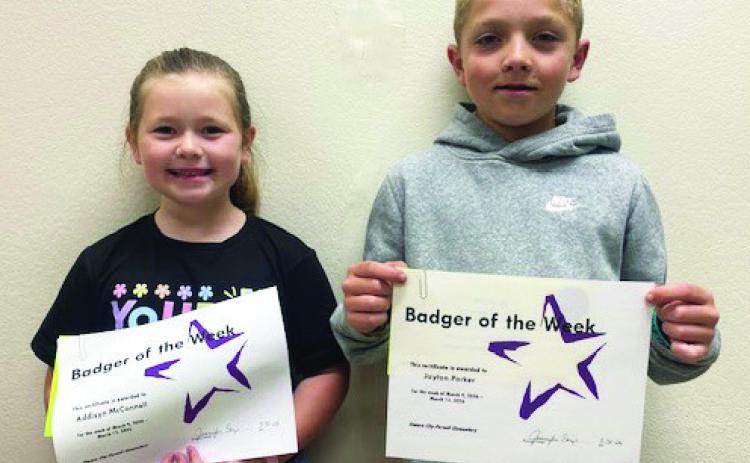The Elmore City-Pernell Elementary School Badgers of the Week for March 9 are Addisyn McConnell and Jayton Parker. Addisyn is in Mrs. Faucett's class, and Jayton is in Mrs. Foster's class. Photo submitted