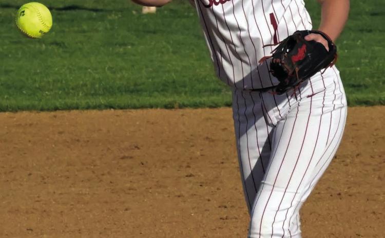 Wynnewood’s Olivia White pitches during a district game Tuesday. News Star photo by Don Coffey