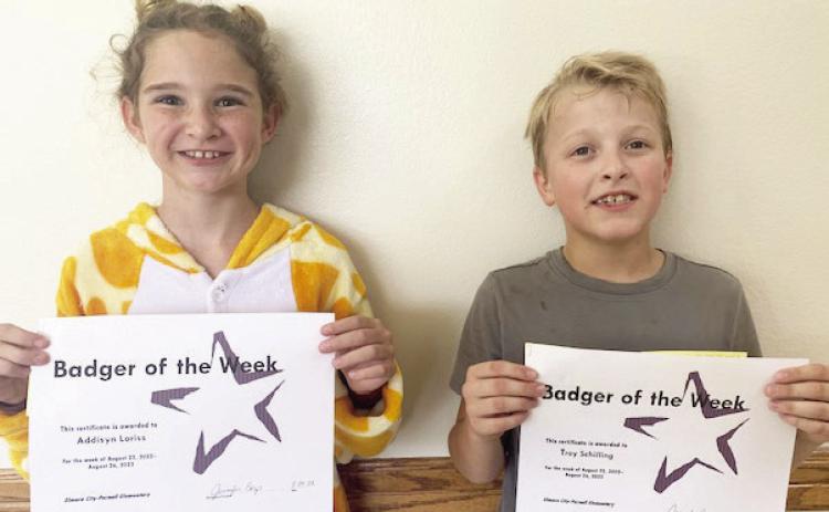 ECP Elementary's Badgers of the Week for the week of August 22 are Addisyn Loriss and Troy Schilling. Both students are in Mrs. Huebner's class. Photo courtesy of Jennifer Earp